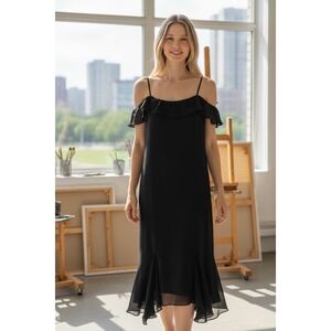 Niki by Niki Livas Black Spaghetti Strap Handkerchief Hem Formal Dress Size 12